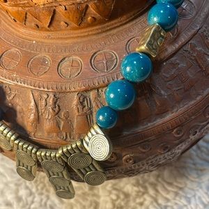 Handmade Aztec Brass Turquoise Beaded Collar 21in Necklace
